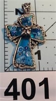 .925 silver, murano style glass cross pendant