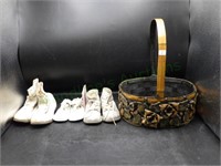 Avalon Basket with 3 Pair Baby/Doll Shoes