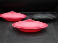 Three Orka Silicone Oval Microwave Dishes w/Lids