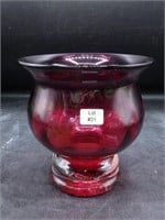 Fenton Cranberry/Clear Footed Flower Vase
