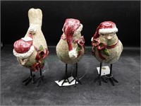 Three Valerie Parrhill Burlap Christmas Birds