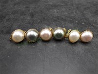 Signed Joan Rivers Faux Pearl Button Earrings x 3