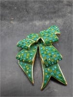 Signed Joan Rivers Green Bow Brooch