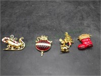 Four Vintage Signed Christmas Brooches