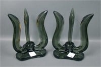Two Viking Glass Hurricane Candle Holders