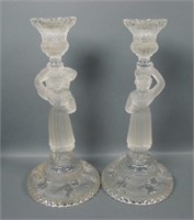 2 Antique Crystal / Frosted Religous Candlesticks