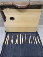 Wood Portable Artist Set w/ Brushes