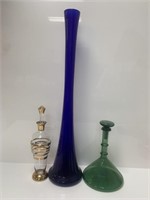 Vintage Art Glass Decanters & Poland Glass Vase