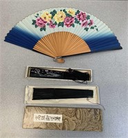 Vintage Japanese Hand Decorated Paper Hand Fans