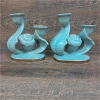 Pair of Vintage Pottery Candle Holders