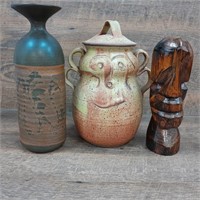 Studio Stoneware Pottery and Tribal Bust