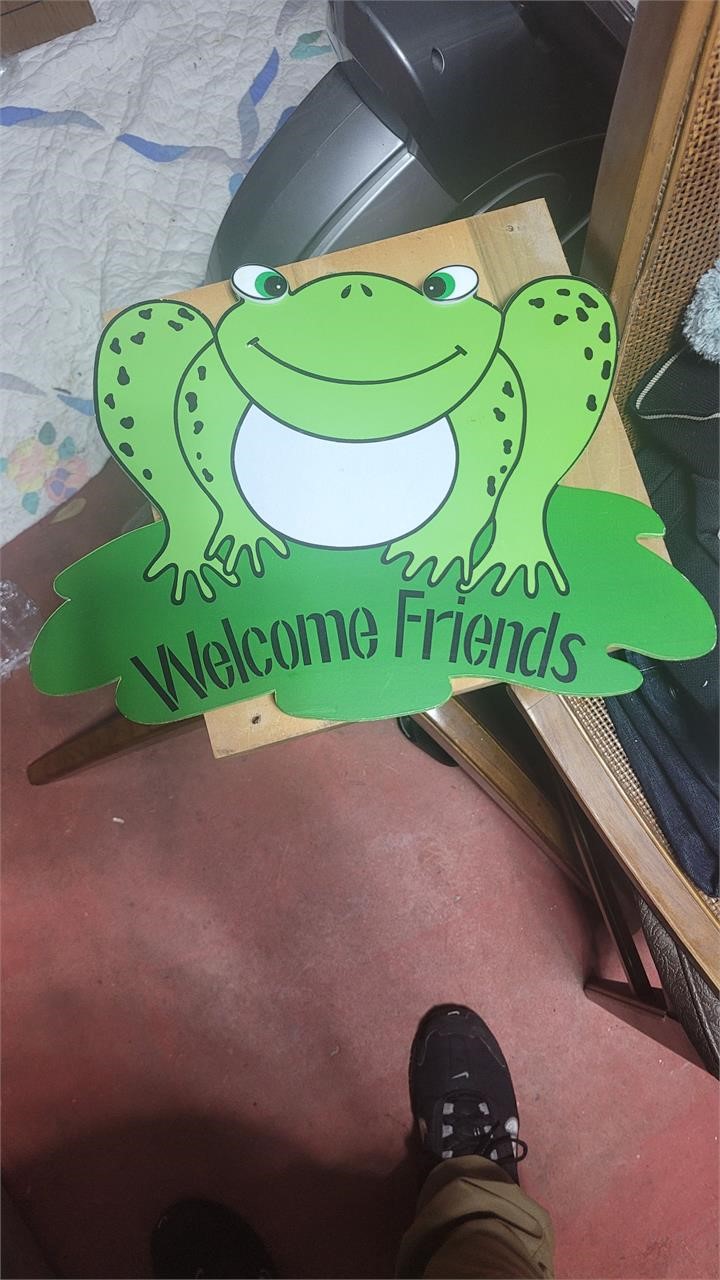 Welcome Friends wooden frog sign. 14"x10" apprx