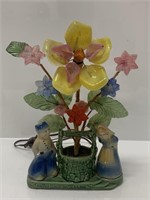 Vintage Shawnee Wishing Well / Glass Flower Lamp