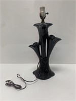 Vintage Glazed Black Ceramic Lillies Lamp