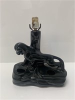 Vintage Glazed Ceramic Panther Table Lamp