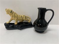 Mid Century Modern Glazed Ceramic Tiger Planter