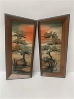 Vintage Japanese Wood Panel Paintings