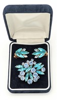Over The Top Windex Blue & Mauve Brooch & Earrings