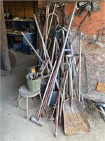 Assorted Rakes, Shovels, Gardening Hoes, Wooden