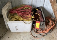 Assorted Extension Cords and Spool of Cable