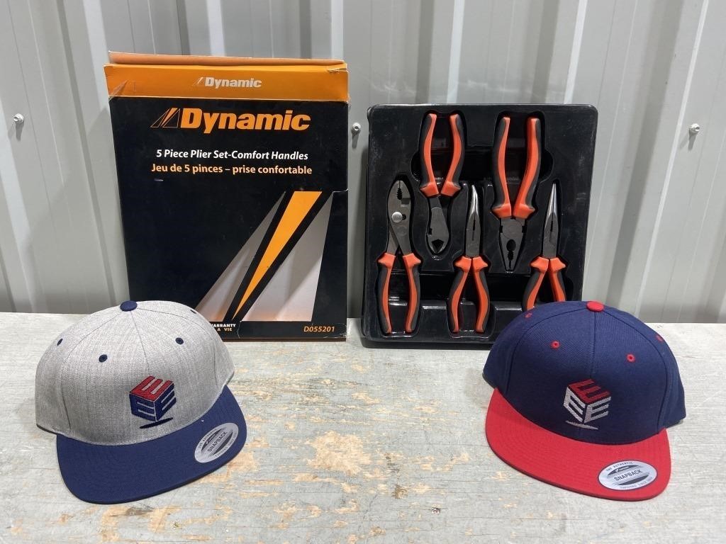 DYNAMIC 5pc plier set +2 ball caps Value $78