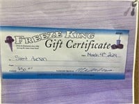 gift certificate to Freeze King Value $30