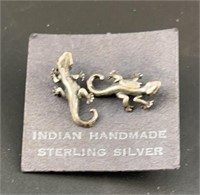 Sterling Silver Lizard Earrings Indian Handmade