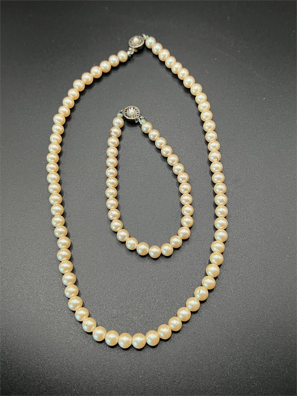 Faux Pearl Necklace and Bracelet