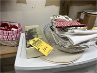 ASSORTED TOWELS, PLATES, VALENTINE ITEMS, ETC