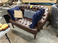 LEATHER-LOOK TACKED & TUFTED LOVE SEAT - 54''