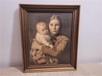 19.5" × 24" Vintage Portrait of Lady & Baby