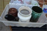 Box of random crock, mug,  jar
