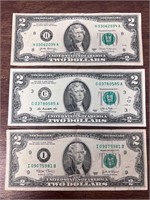 Lot of 3 $2 bills