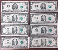 Lot of 8 2013 F note $2 bills