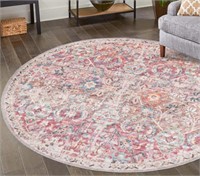 Large 7' 10" round rug in ivory and pinks by