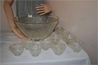 Vtg Indiana Glass PunchBowl Set