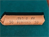 1963-D roll of pennies