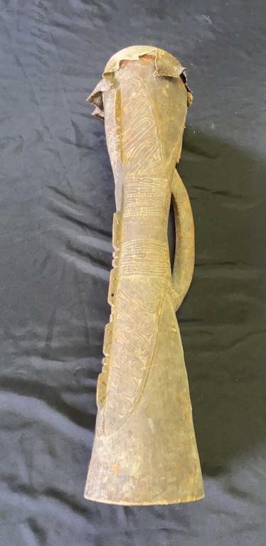 Papua New Guinea Art Wooden drum with Taipan snake