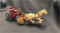 Vintage Toys Cast Iron 11" Horse drawn fire engine