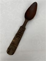Antique Hand Carved Wood Grape & Leaf Spoon