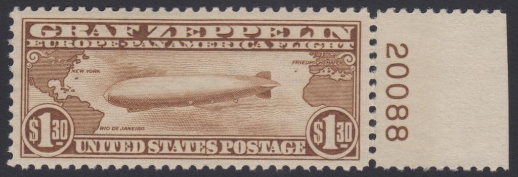 US Stamps #C14 Mint LH Plate Number Single (has be