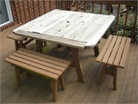 Wood Picnic Table & 4 Benches  48x48x28