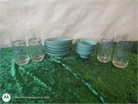 BOONTON WARE BOWLS WITH TEA GLASSES