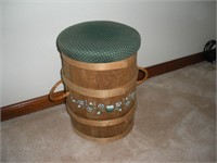 Decorated Nail Keg w/Upholstered Top