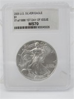 2005 U.S. SILVER EAGLE MS70: