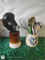 Crock kitchen utensils jugs with utensils