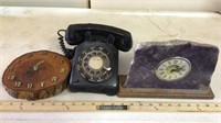 (2) VINTAGE CLOCKS & ROTARY PHONE