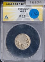 1913- S 5 cent coin Var 2