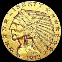 1913-S $5 Gold Half Eagle CLOSELY UNCIRCULATED