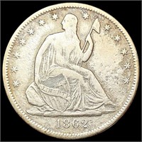1862 Seated Liberty Half Dollar LIGHTLY
